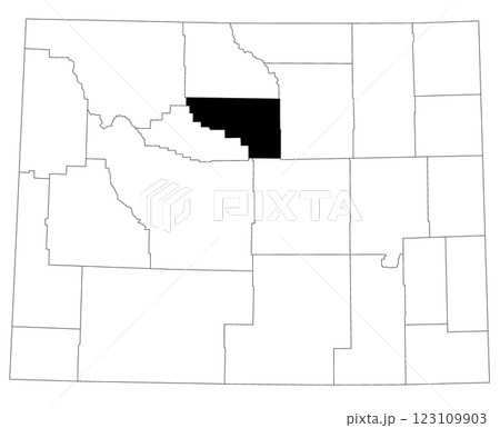 Map of washakie  County in Wyoming state on white background. single County map highlighted by black colour on Wyoming map. UNITED STATES, US 123109903
