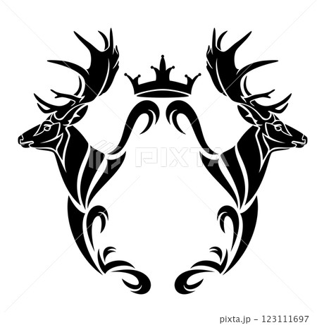 antler deer heads and heraldic coat of arms shield black and white vector frame design antler deer heads and heraldic coat of arms shield black and white vector frame design 123111697
