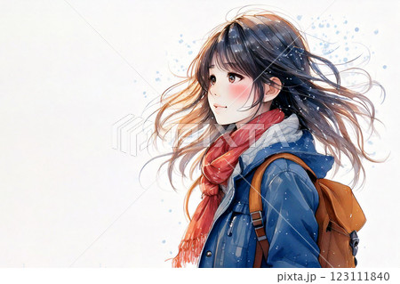 白い背景の前に立っている女子高生 123111840