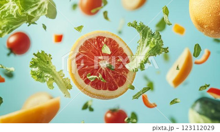 落ちる新鮮な野菜とフルーツ 123112029