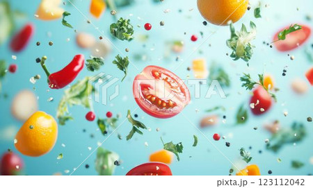 落ちる新鮮な野菜とフルーツ 123112042