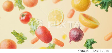 落ちる新鮮な野菜とフルーツ 123112070