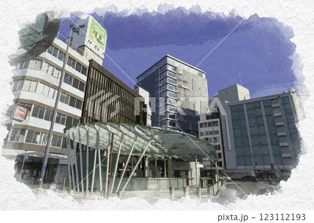 水彩画風　静岡駅　北口駅前　静岡県静岡市 123112193