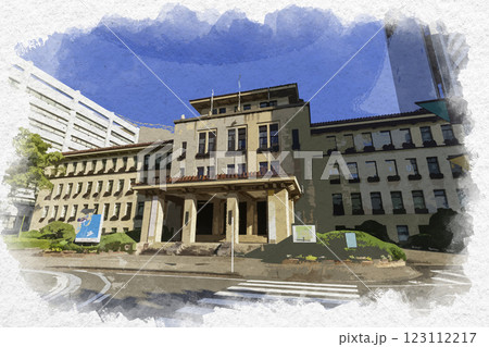 水彩画風 静岡県庁 静岡県議会 静岡県静岡市 水彩画風 静岡県庁 静岡県議会 静岡県静岡市 123112217
