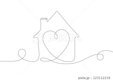 Minimalist continuous line drawing of a house with a heart inside, symbolizing love, warmth, harmony, Minimalist continuous line drawing of a house with a heart inside, symbolizing love, warmth, harmony, 123112219