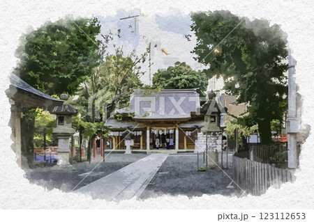 水彩画風 静岡市中心街 小梳神社 拝殿 静岡県静岡市 水彩画風 静岡市中心街 小梳神社 拝殿 静岡県静岡市 123112653