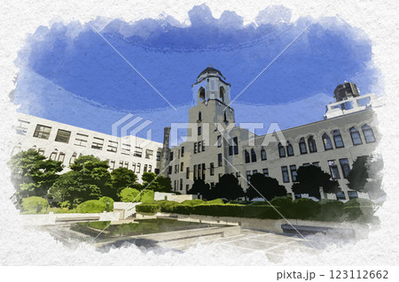 水彩画風 静岡市役所 静岡県静岡市 水彩画風 静岡市役所 静岡県静岡市 123112662