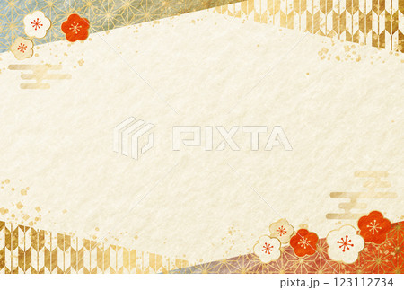 高級感のある 和柄 梅 和紙の 背景 正月 新年 年賀状 2 123112734