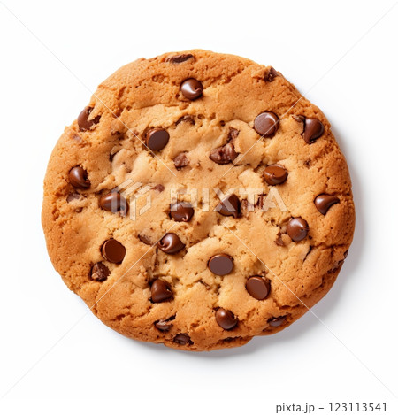 Single scrumptious chocolate chip cookie isolated on white background 123113541