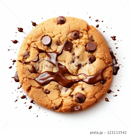 Single scrumptious chocolate chip cookie isolated on white background 123113542