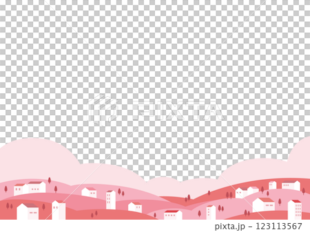 ピンクの街並み、家のイラスト 123113567