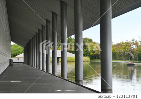 滋賀県琵琶湖畔の佐川美術館アプローチ 123113701