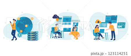 Business applications abstract concept vector illustration set. Packaged software, FinTech technology, system software development, payment processing, database system integration abstract metaphor. Business applications abstract concept vector illustration set. Packaged software, FinTech technology, system software development, payment processing, database system integration abstract metaphor. 123114251
