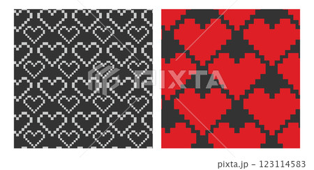 Pixel Art Light and Red hearts Seamless Patterns on dark Background White or Valentine Day wallpaper 123114583
