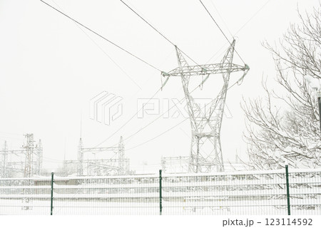 High-Voltage Power Lines and Substation in Winter Conditions 123114592