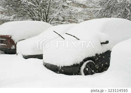 Cars Covered in Heavy Snow After Winter Storm Cars Covered in Heavy Snow After Winter Storm 123114593