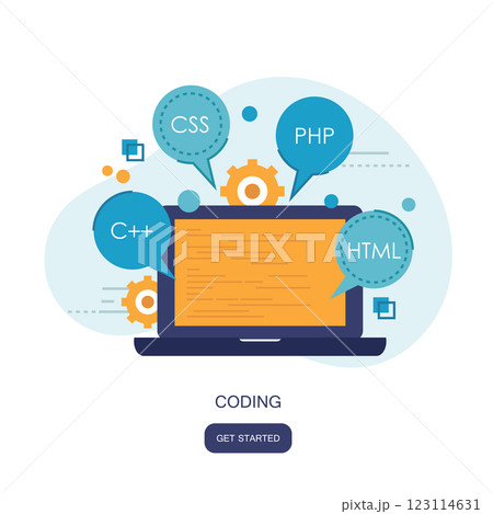 Programming and coding concept. Application development icon for websites. Software and program code concept. Flat vector illustration Programming and coding concept. Application development icon for websites. Software and program code concept. Flat vector illustration 123114631
