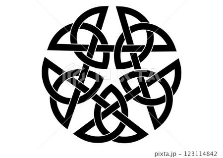 Celtic Pentacle tattoo, mystical knot in the shape of a five-pointed star. Magic pagan pentagram for alchemy wiccan ritual, witchcraft emblem, vector esoteric symbol isolated on white background 123114842