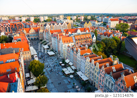 Aerial view of Gdansk at sunset, showcasing the downtown area and St. Mary's Basilica. The historical old city of Gdansk Poland. Aerial view of Gdansk at sunset, showcasing the downtown area and St. Mary's Basilica. The historical old city of Gdansk Poland. 123114876