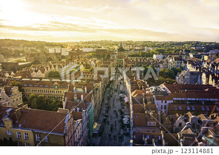 Aerial view of Gdansk at sunset, showcasing the downtown area and St. Mary's Basilica. The historical old city of Gdansk Poland. 123114881