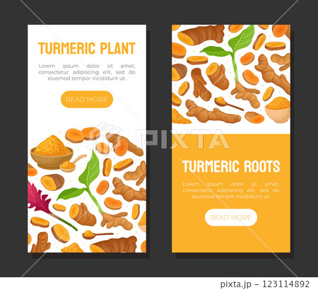 Turmeric Root Nature Spice and Plant Banner Design Vector Template 123114892