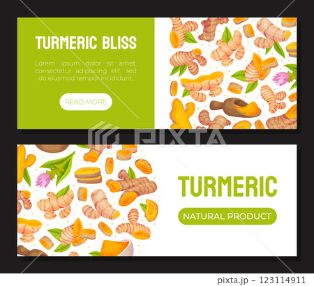 Turmeric Root Nature Spice and Plant Banner Design Vector Template 123114911