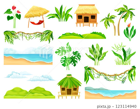 Tropical Landscape Nature Outdoor Element Vector Set 123114940