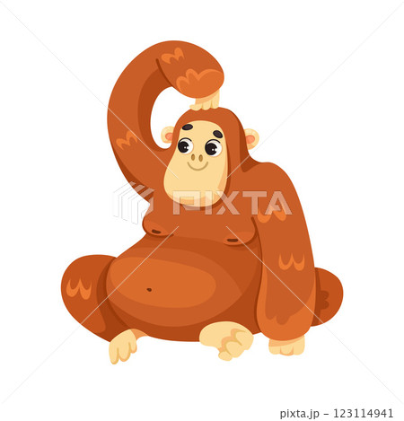 Gorilla Monkey Sit and Scratch Head as Tropical Animal and Wild African Fauna Vector Illustration 123114941