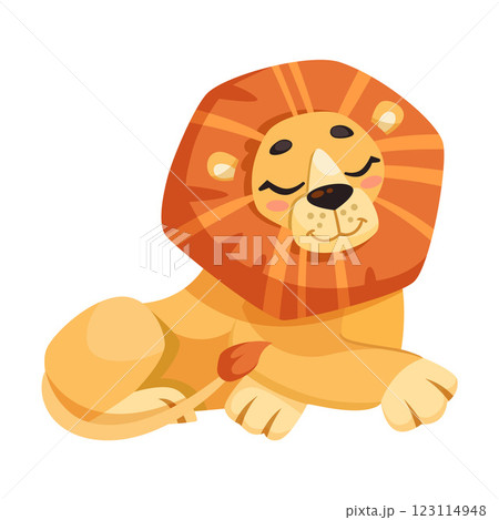Lion with Mane as Tropical Animal and Wild African Fauna Vector Illustration Lion with Mane as Tropical Animal and Wild African Fauna Vector Illustration 123114948