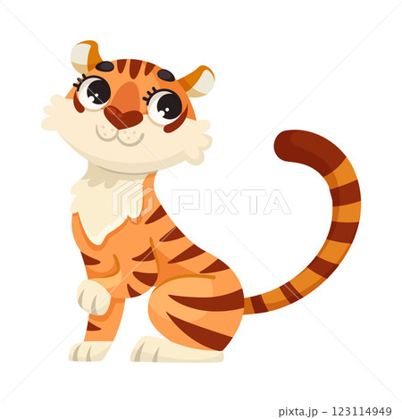 Striped Tiger with Tail as Tropical Animal and Wild African Fauna Vector Illustration Striped Tiger with Tail as Tropical Animal and Wild African Fauna Vector Illustration 123114949