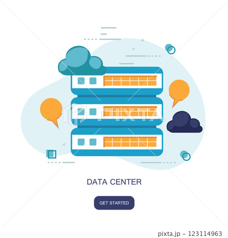 Data center cloud computer, connection hosting, server database. Flat vector illustration Data center cloud computer, connection hosting, server database. Flat vector illustration 123114963