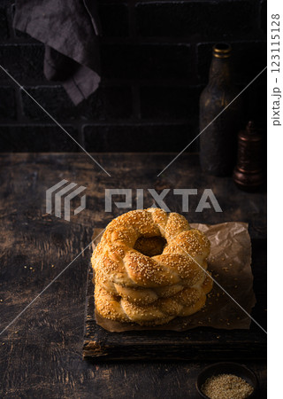 Traditional Turkish bagel simit with sesame Traditional Turkish bagel simit with sesame 123115128