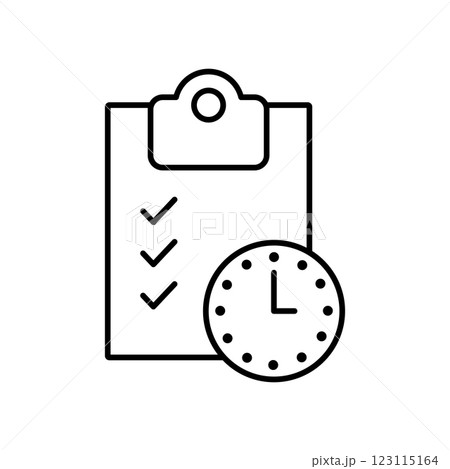 Schedule outline icon vector. Duration of deadline document icon outline vector. Contract overtime. Timer element. Business document and clock icon 123115164