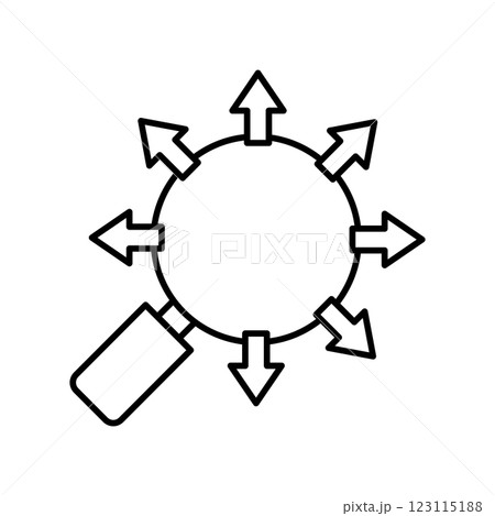 Research icon outline. Magnifying glass with arrows. Search Document icon, Search File icon vector. Editable stroke. linear style sign for use web design, logo. Symbol illustration. Research icon outline. Magnifying glass with arrows. Search Document icon, Search File icon vector. Editable stroke. linear style sign for use web design, logo. Symbol illustration. 123115188