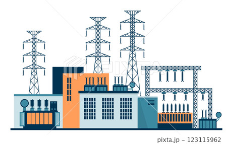 Electricity generation, gas power plant. Industrial factory and plant buildings 123115962