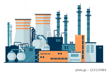 Power generation industry. Industrial factory and plant buildings isolated on white background Power generation industry. Industrial factory and plant buildings isolated on white background 123115964