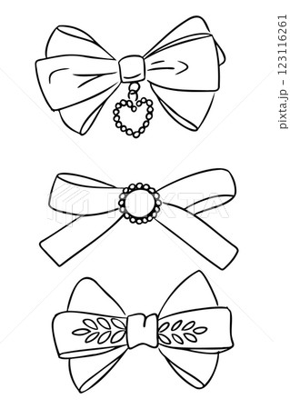 Hand drawn black and white illustration of bows Hand drawn black and white illustration of bows 123116261