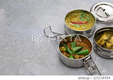 インドの弁当箱、ベジタリアン料理、昼食 インドの弁当箱、ベジタリアン料理、昼食 123116454