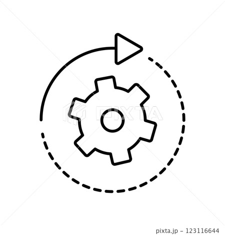 Implementation concept outline icon. Flat vector. Wheel cog with arrow around. Editable stroke flat vector 123116644