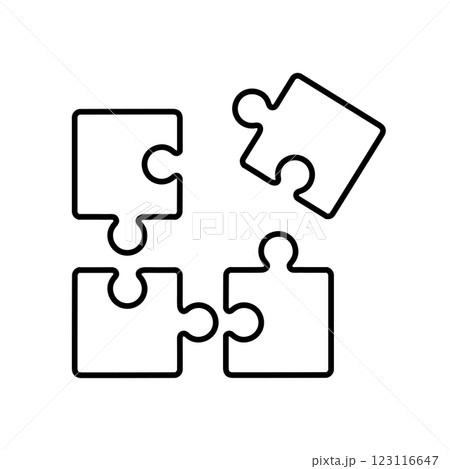 Integration outline icon. 4 puzzle pieces business concept icon. Development icon. vector. Editable stroke. linear style sign for use web design. Symbol illustration. 123116647