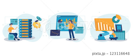 IT software solutions abstract concept vector illustrations. Collection of scenes. 123116648