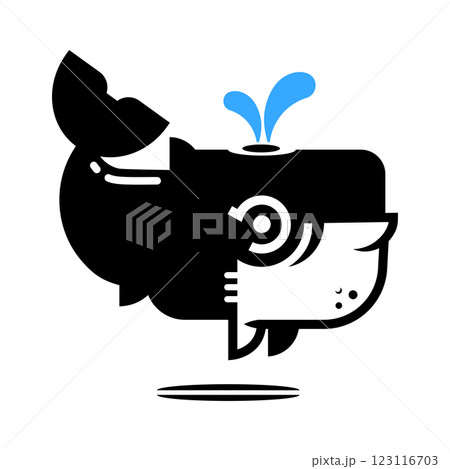 Ink wash painting of a whale and water splashes. Traditional oriental ink painting sumi-e, u-sin, go-hua. Translation of hieroglyph 123116703