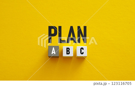 Blocks with plan a b c as a symbol of decision making and strategic planning. 123116705