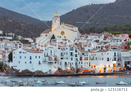 Cadaques Bay with boats and Church of Santa Maria, Catalonia, Spain Cadaques Bay with boats and Church of Santa Maria, Catalonia, Spain 123116711