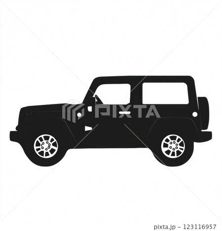 Outline of a four wheeled vehicle showcasing its bold style and robust features, emphasizing the outdoors and adventure. 123116957