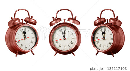 set collection retro clock, watch, pointer clock, Red color alarm clock on isolated white background set collection retro clock, watch, pointer clock, Red color alarm clock on isolated white background 123117108
