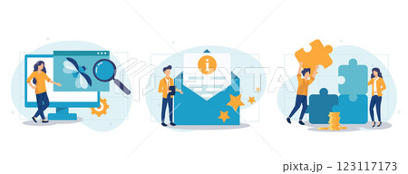 Customer experience abstract concept vector collection of scenes. Project delivery, beta testing, user guide, software development, new product launch, technical guide, helpdesk abstract metaphor 123117173