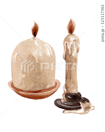 Burning wax candles. Watercolor isolated illustration for your design 123117362