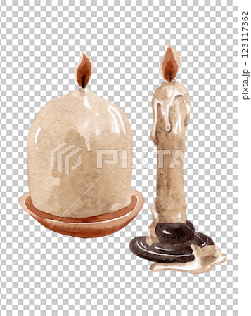 Burning wax candles. Watercolor isolated illustration for your design 123117362