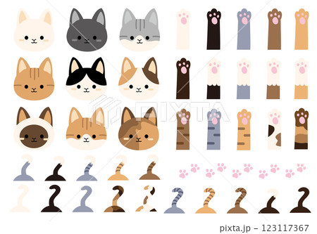 かわいい猫パーツのイラスト素材セット かわいい猫パーツのイラスト素材セット 123117367